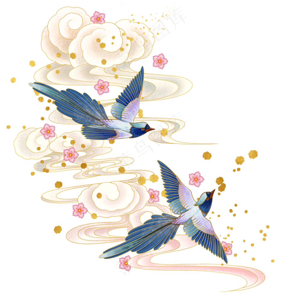 卡通漫画喜鹊比翼鸟