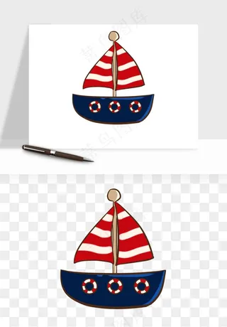 手绘航行帆船png免抠