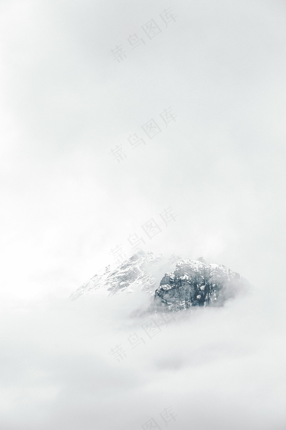 雪峰云隐静谧图·灰白苍茫赏画卷