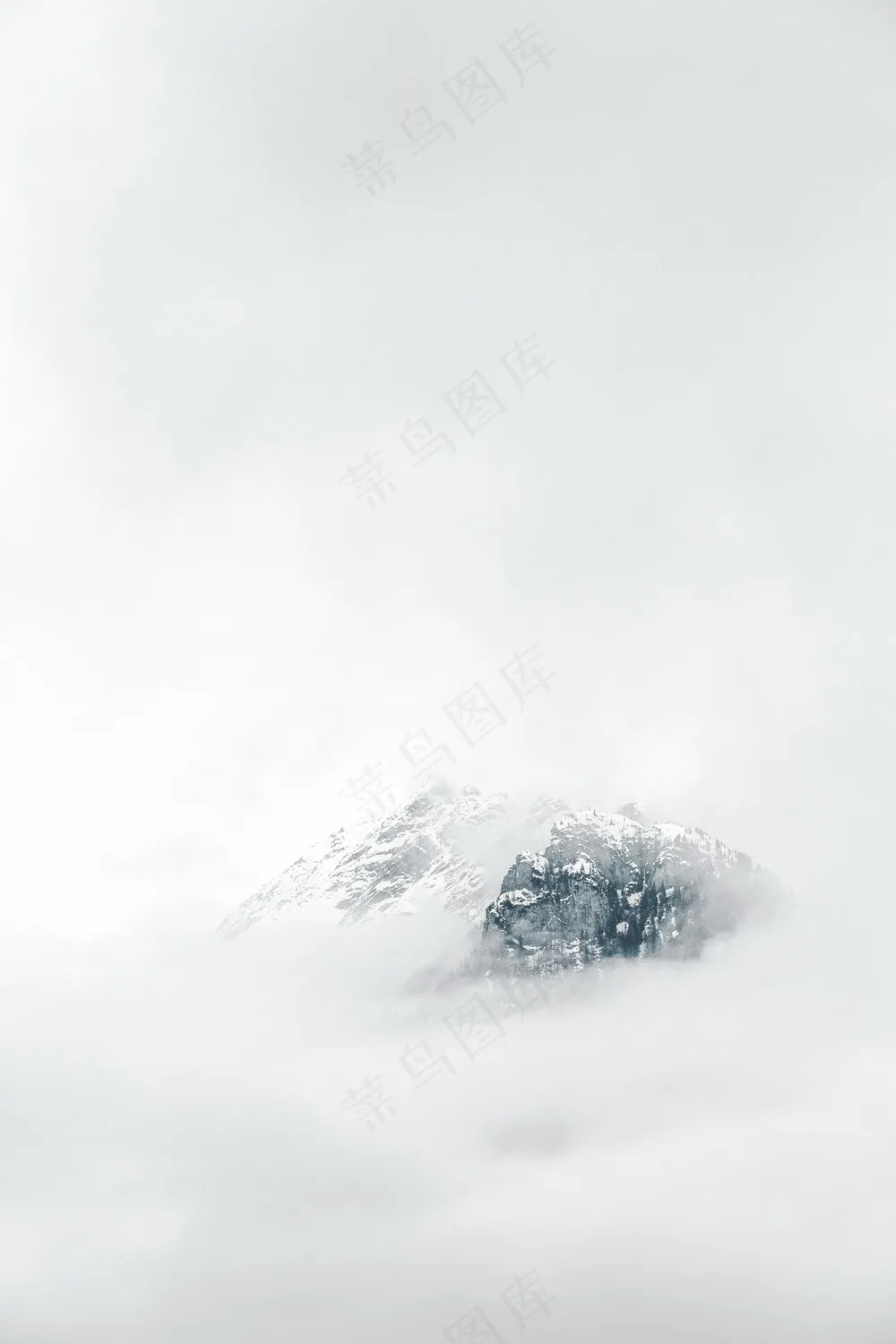雪峰云隐静谧图·灰白苍茫赏画卷