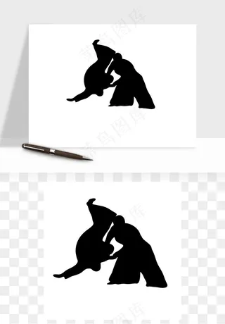 拳击空手道人物剪影矢量
