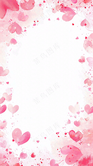 粉色爱心白背景插画情人节七夕插画边框背景