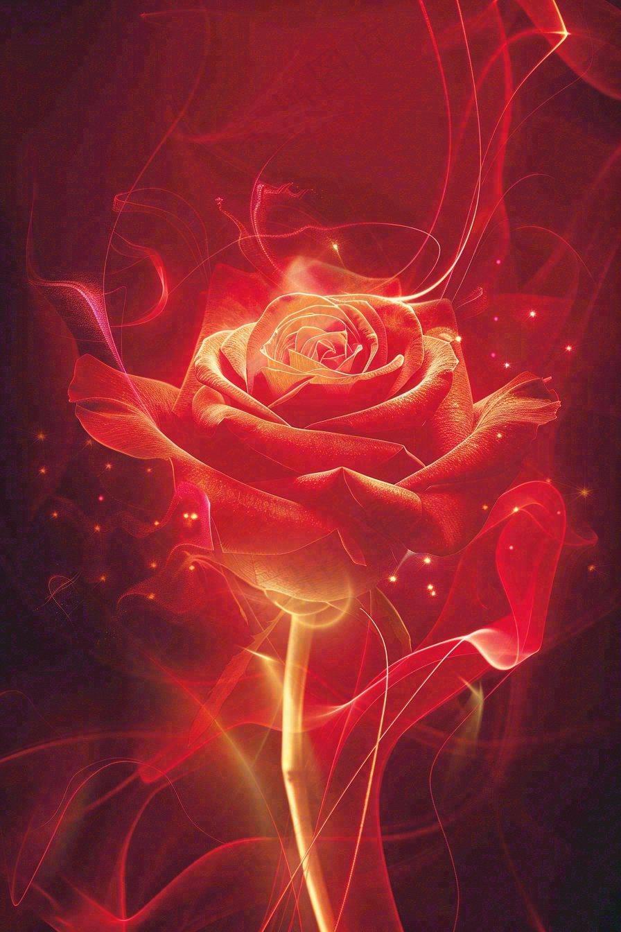 红色玫瑰花鲜花光线插画背景