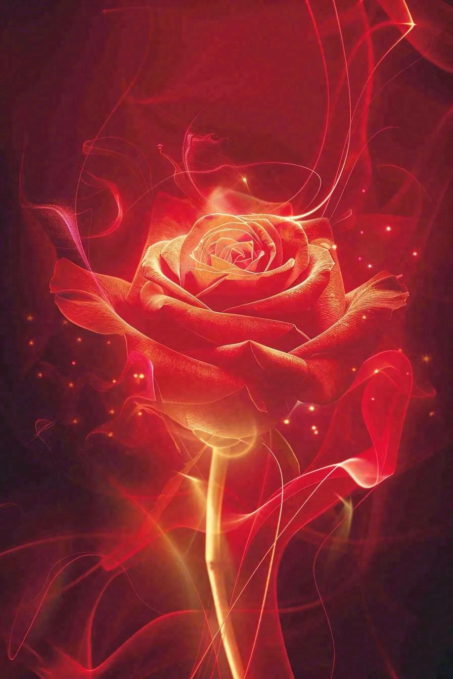 红色玫瑰花鲜花光线插画背景