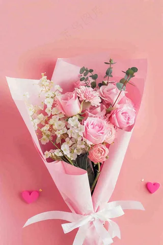粉色鲜花玫瑰花花束妇女节七夕摄影图