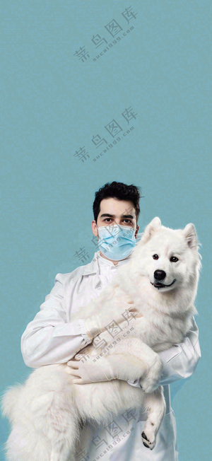 萌宠宠物医院医生抱着狗狗摄影图背景