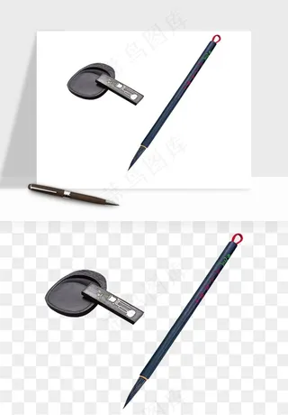 中式砚台毛笔书法png免抠