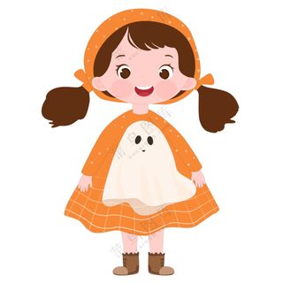 万圣节穿幽灵服装可爱女孩儿童节日装扮卡通插画