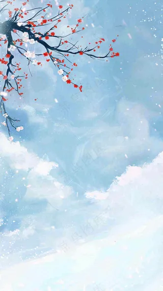 冬天白雪覆盖寒冷唯美雪景大寒插画背景