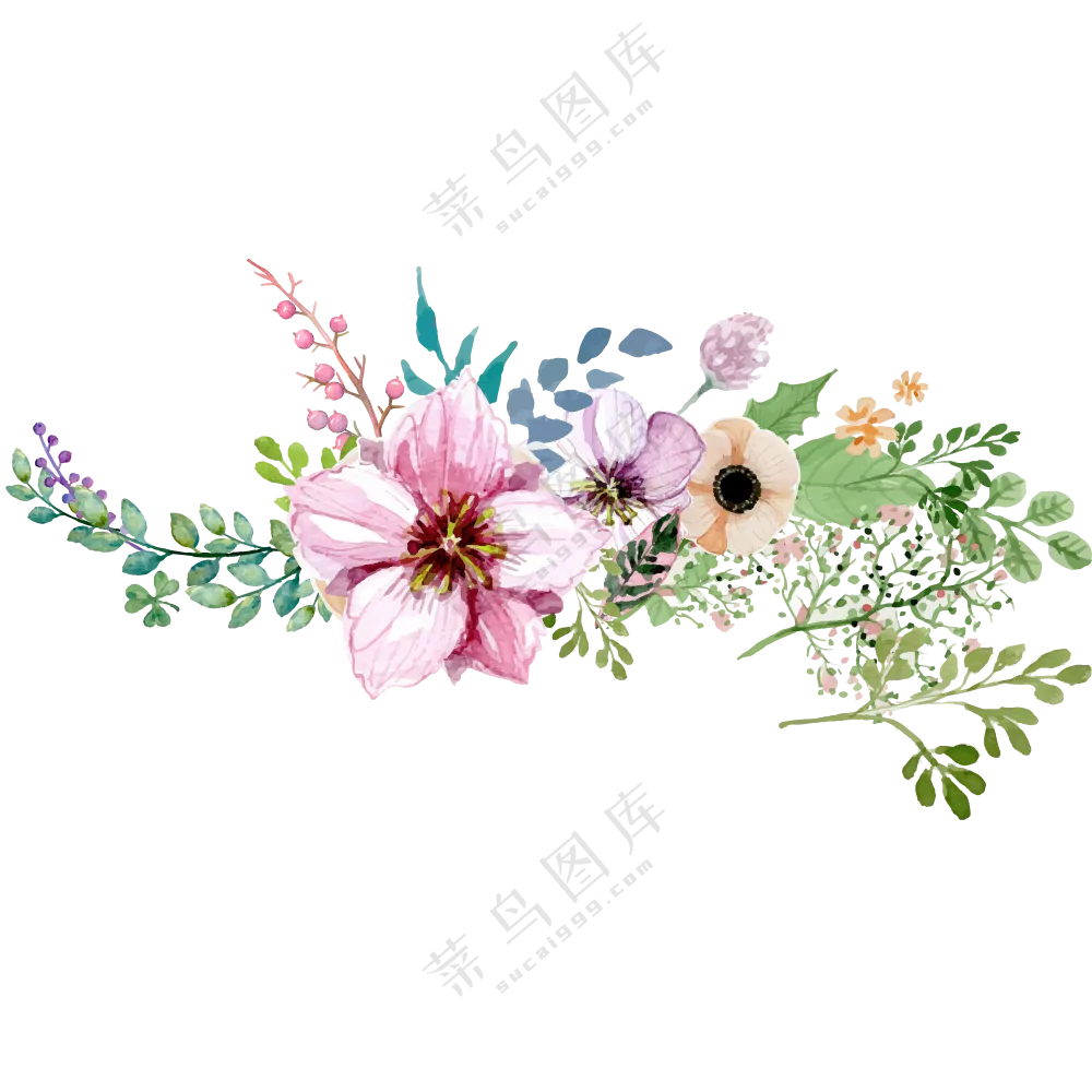 手绘水彩效果花朵藤蔓装饰免抠图片