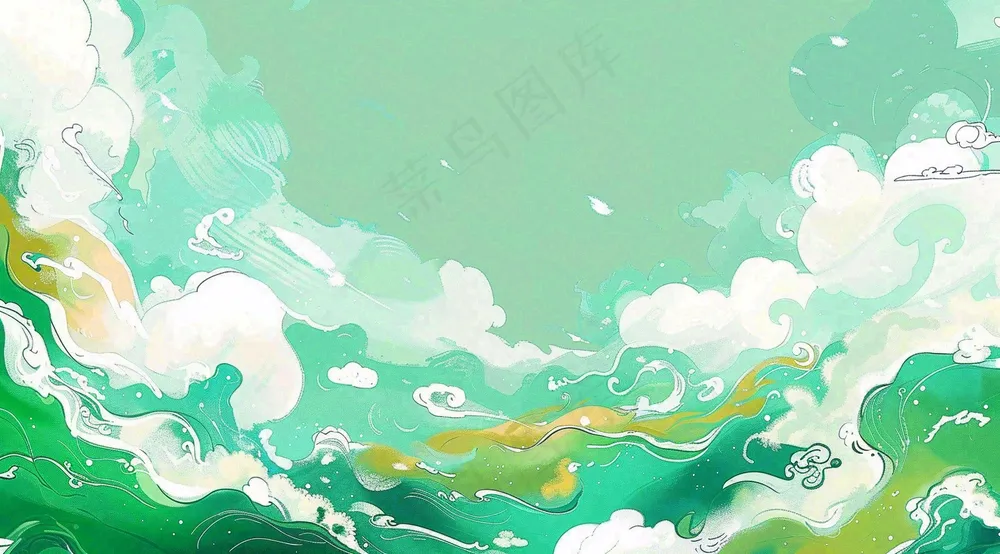 端午节水浪花绿色创意插画背景