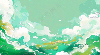 端午节水浪花绿色创意插画背景