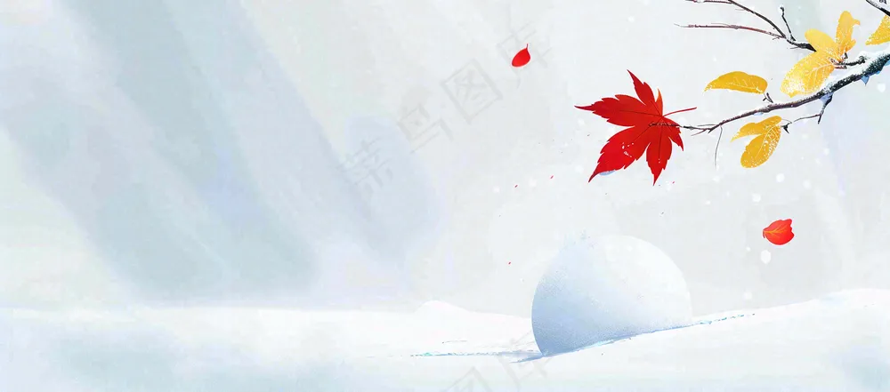 冬季白雪飘落红色枫叶雪花小寒大寒小雪立冬背景