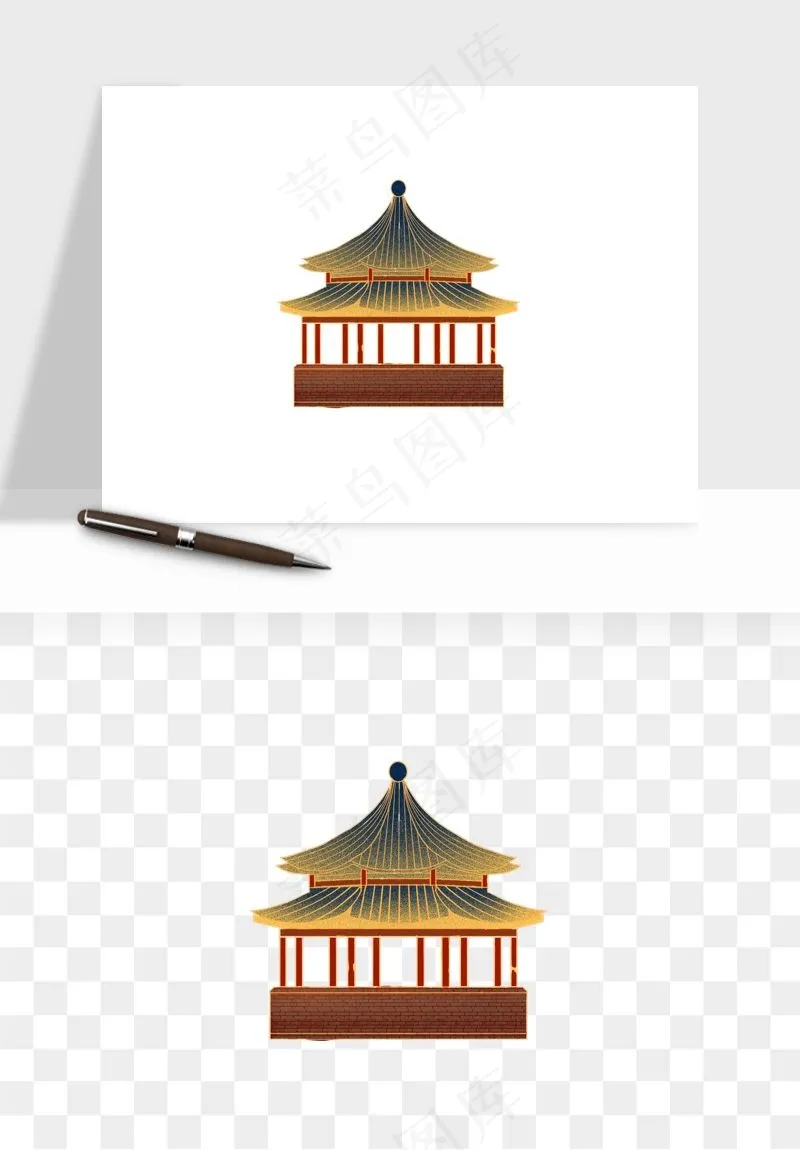 国潮风古建筑古楼古塔鼓楼psd,png免抠图
