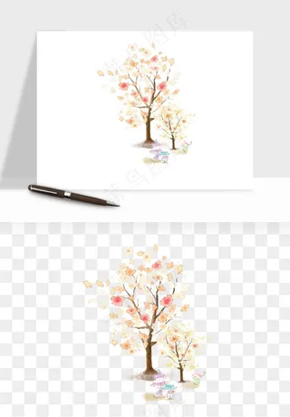 手绘浪漫花树桃花树png免抠