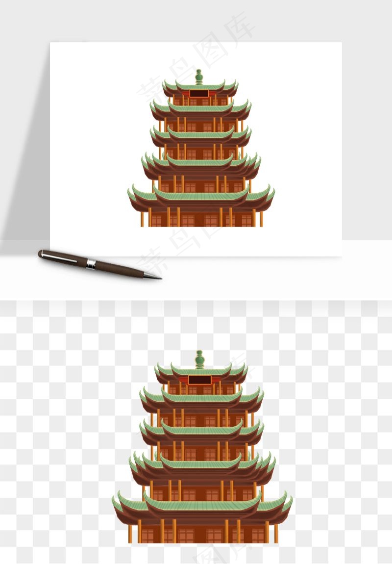 国潮风古建筑古楼古塔鼓楼psd,png免抠图