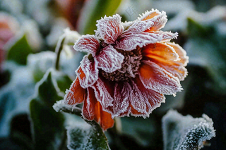 秋冬寒冷植物花朵上的白霜霜降摄影图