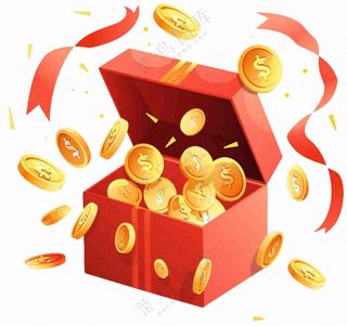 金币财富礼盒钱卡通免抠