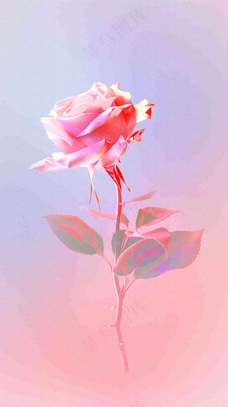 渐变玫瑰花创意插画情人节背景