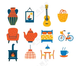 卡通风家居生活物品装饰插图