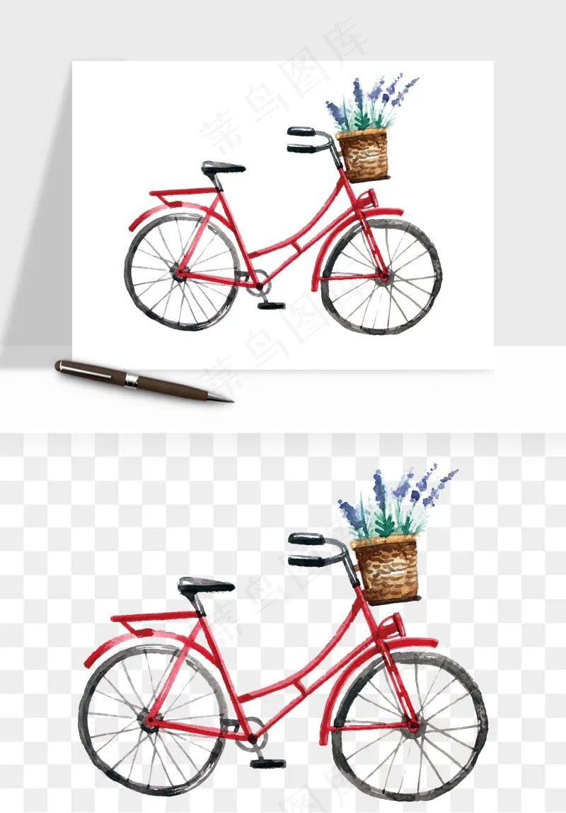 手绘自行车情侣人物png免抠