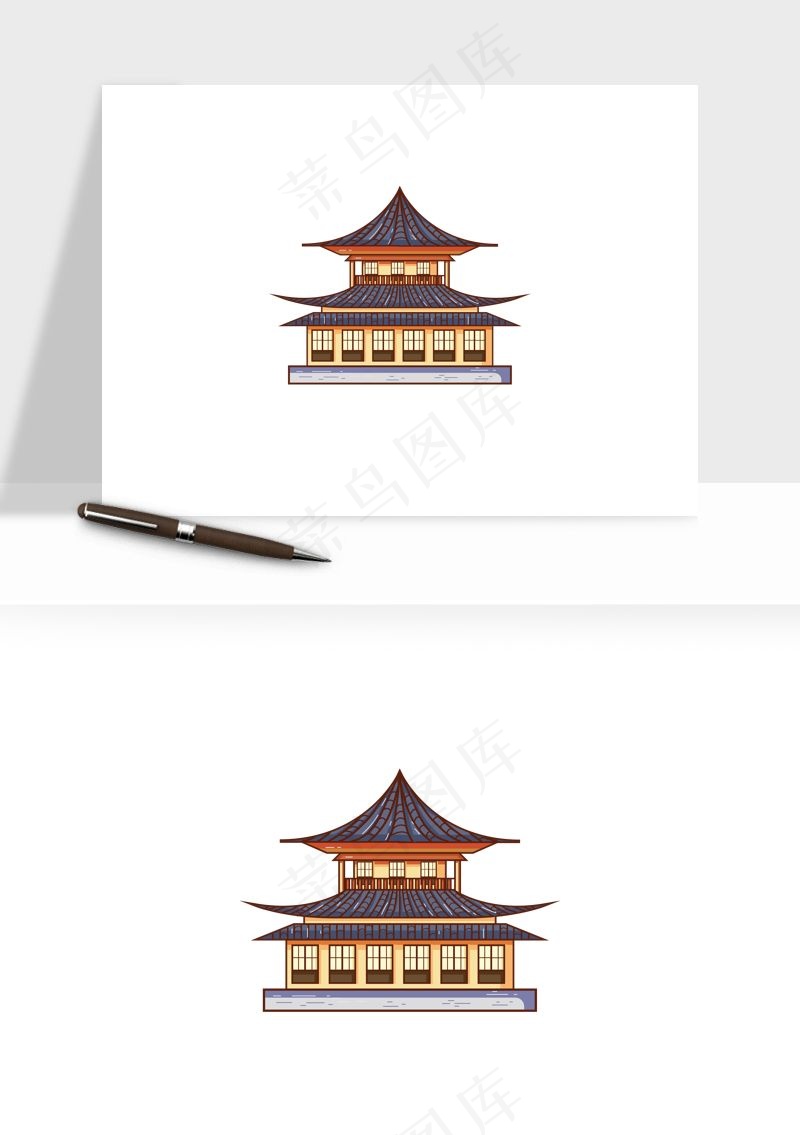 国潮风古建筑古楼古塔鼓楼ai,png免抠图