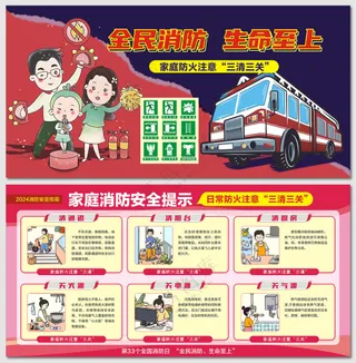 家庭防火注意“三清三关”展板