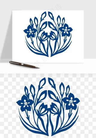 青花瓷花纹花卉图案png免抠