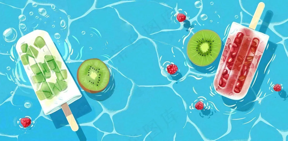 夏日游泳池冰淇淋凉爽立夏夏至小暑大暑插画背景