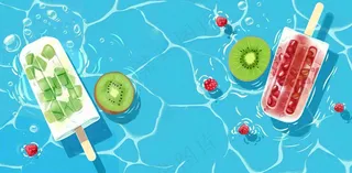 夏日游泳池冰淇淋凉爽立夏夏至小暑大暑插画背景