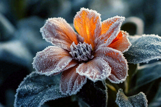 秋冬寒冷植物花朵上的白霜霜降摄影图