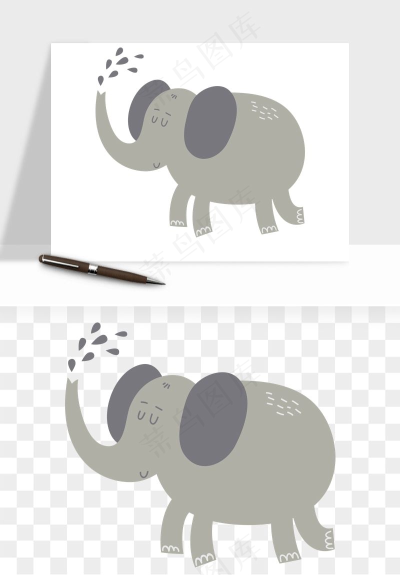手绘大象小象png免抠