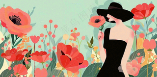 唯美鲜花女生女神妇女节插画背景