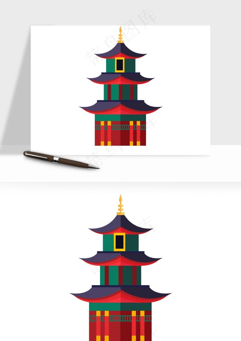 国潮风古建筑古楼古塔鼓楼ai,png免抠图