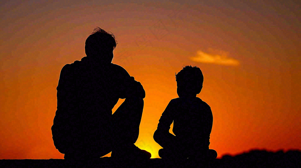 父亲节爸爸和孩子剪影亲情摄影图