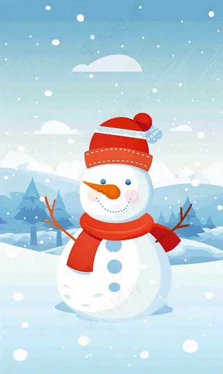 冬天白雪覆盖寒冷唯美雪景小寒插画背景