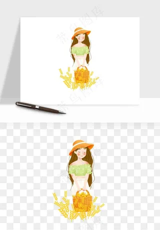 手绘节气人物插画png免抠