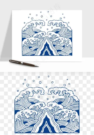 青花瓷花纹花卉图案png免抠