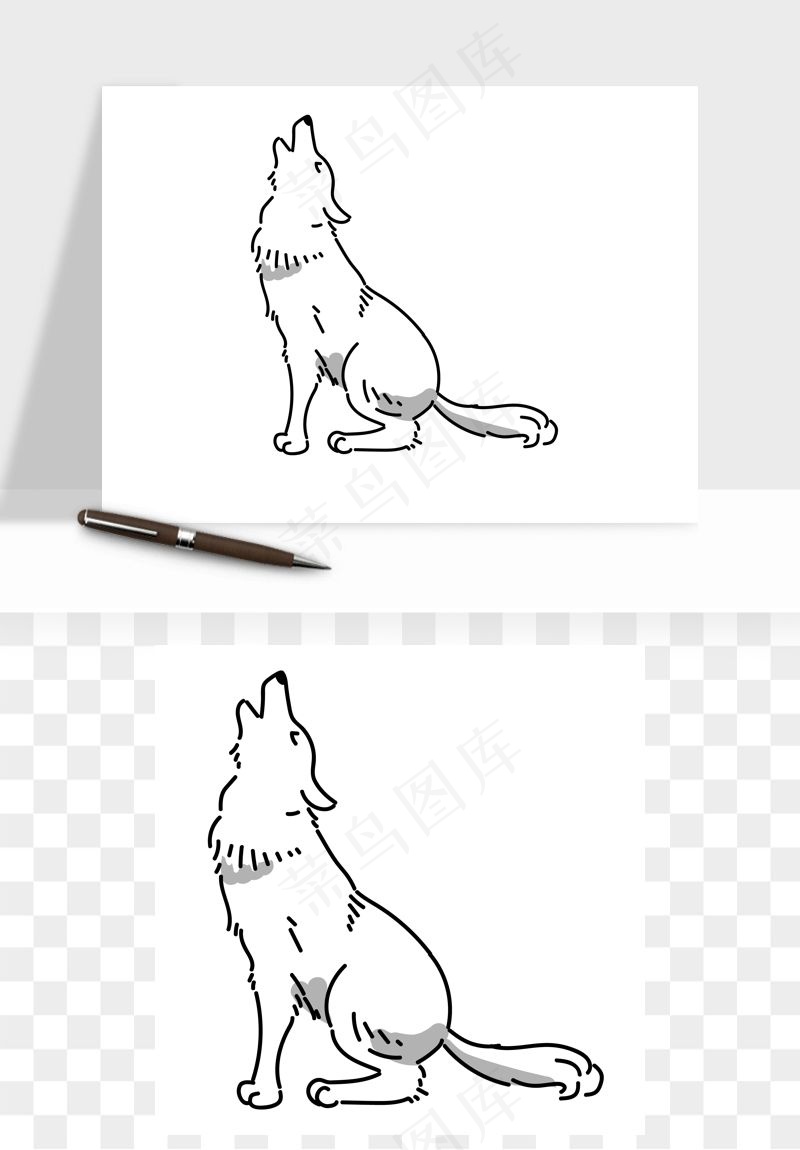 手绘狼嚎狼动物矢量