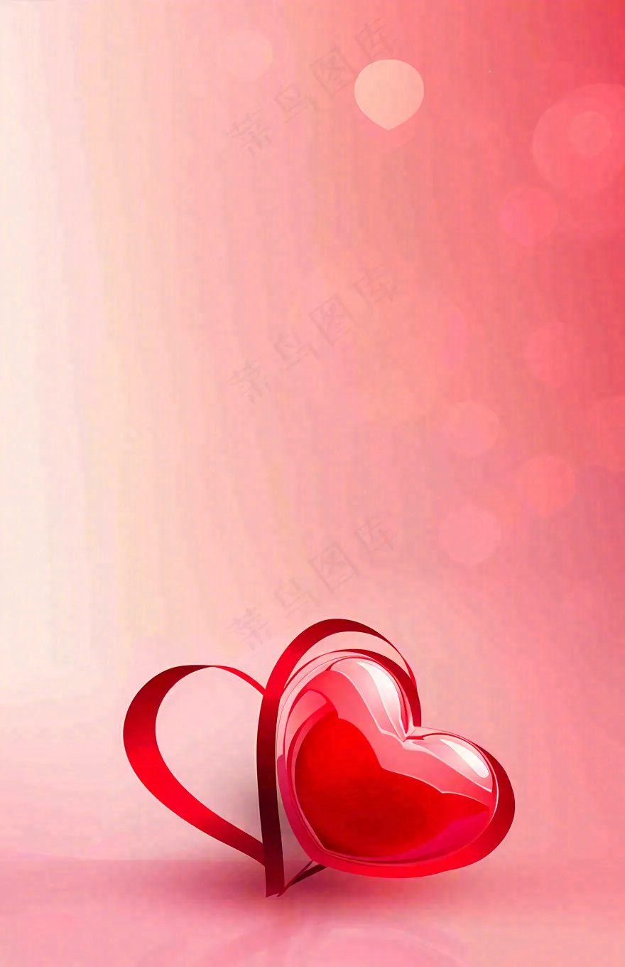 红色爱心粉色光圈立体插画情人节七夕背景