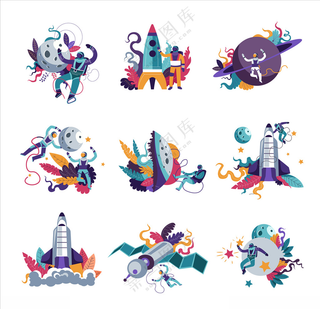 卡通飞船背景立体银河系