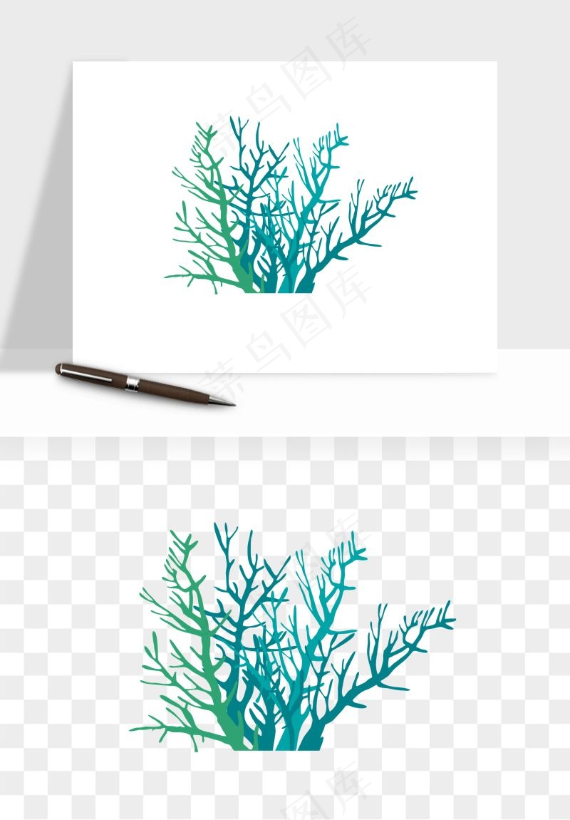 卡通珊瑚海底植物png免抠