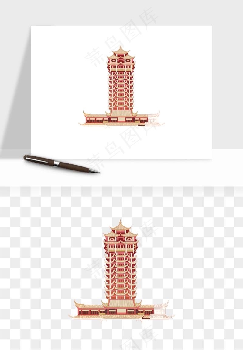 国潮风古建筑古楼古塔鼓楼psd,png免抠图