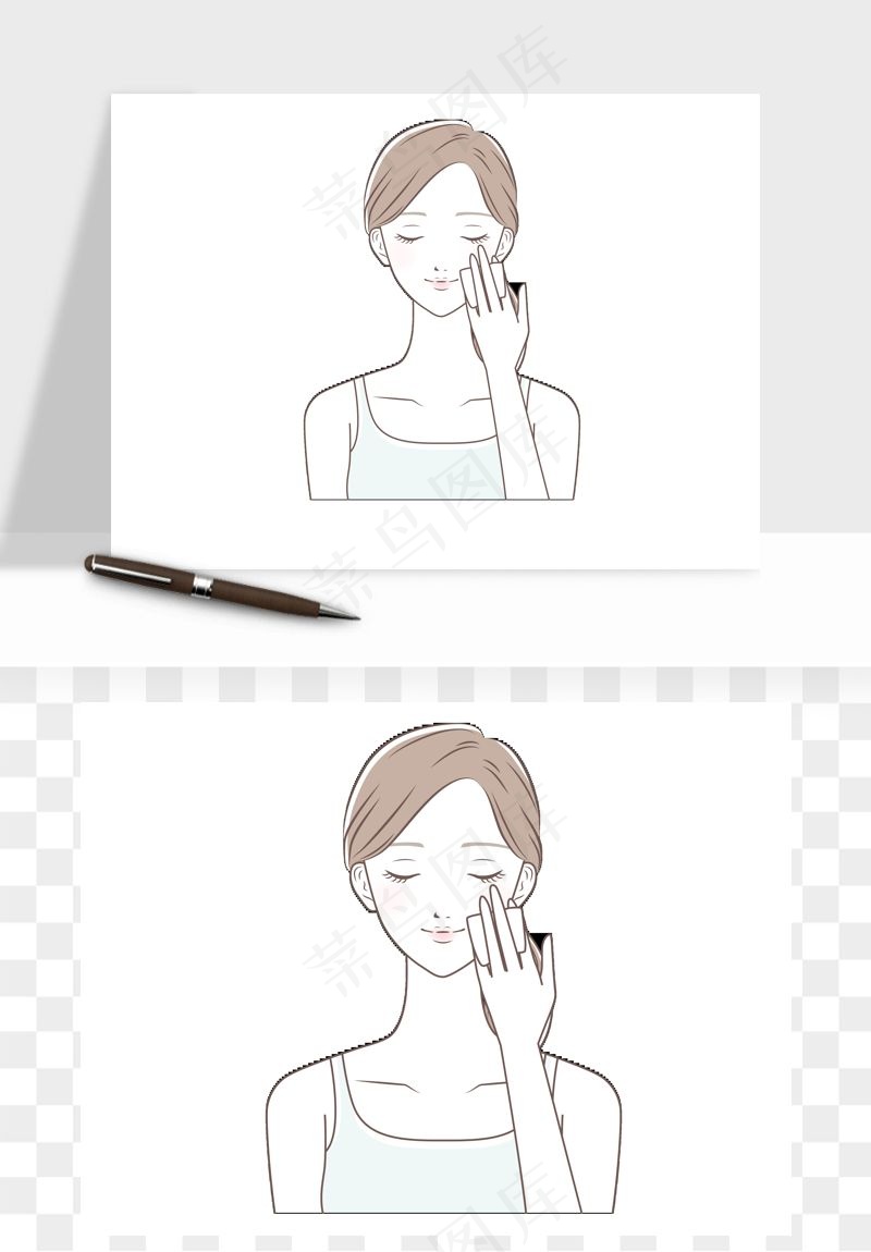 手绘面部人物护肤矢量