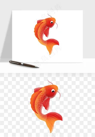 锦鲤鱼手绘水墨png免抠