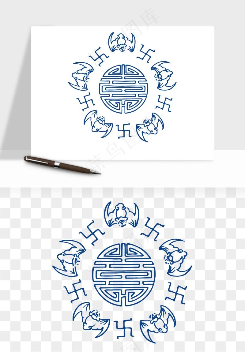 青花瓷花纹花卉图案png免抠