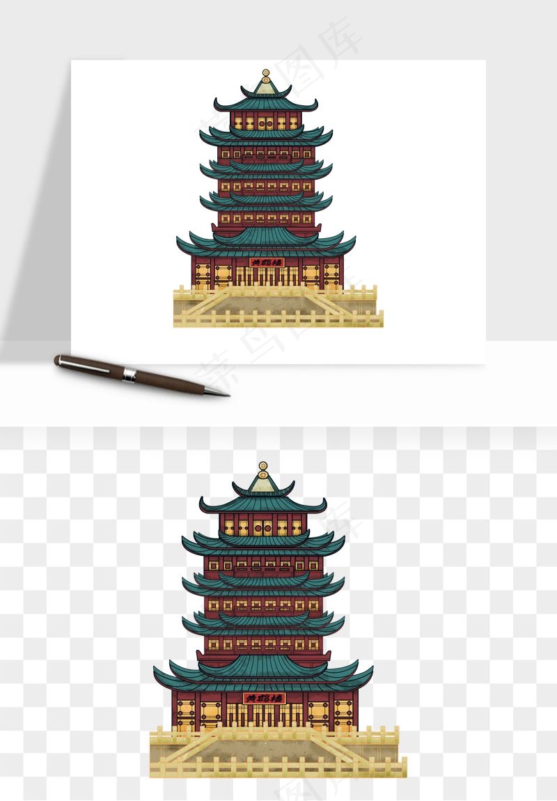 国潮风古建筑古楼古塔鼓楼psd,png免抠图(2000x2000)psd模版下载
