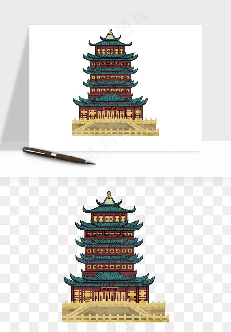 国潮风古建筑古楼古塔鼓楼psd,png免抠图(2000x2000)psd模版下载