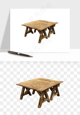 老式木桌木椅木凳png免抠