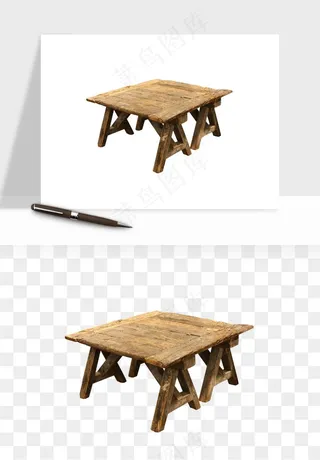 老式木桌木椅木凳png免抠